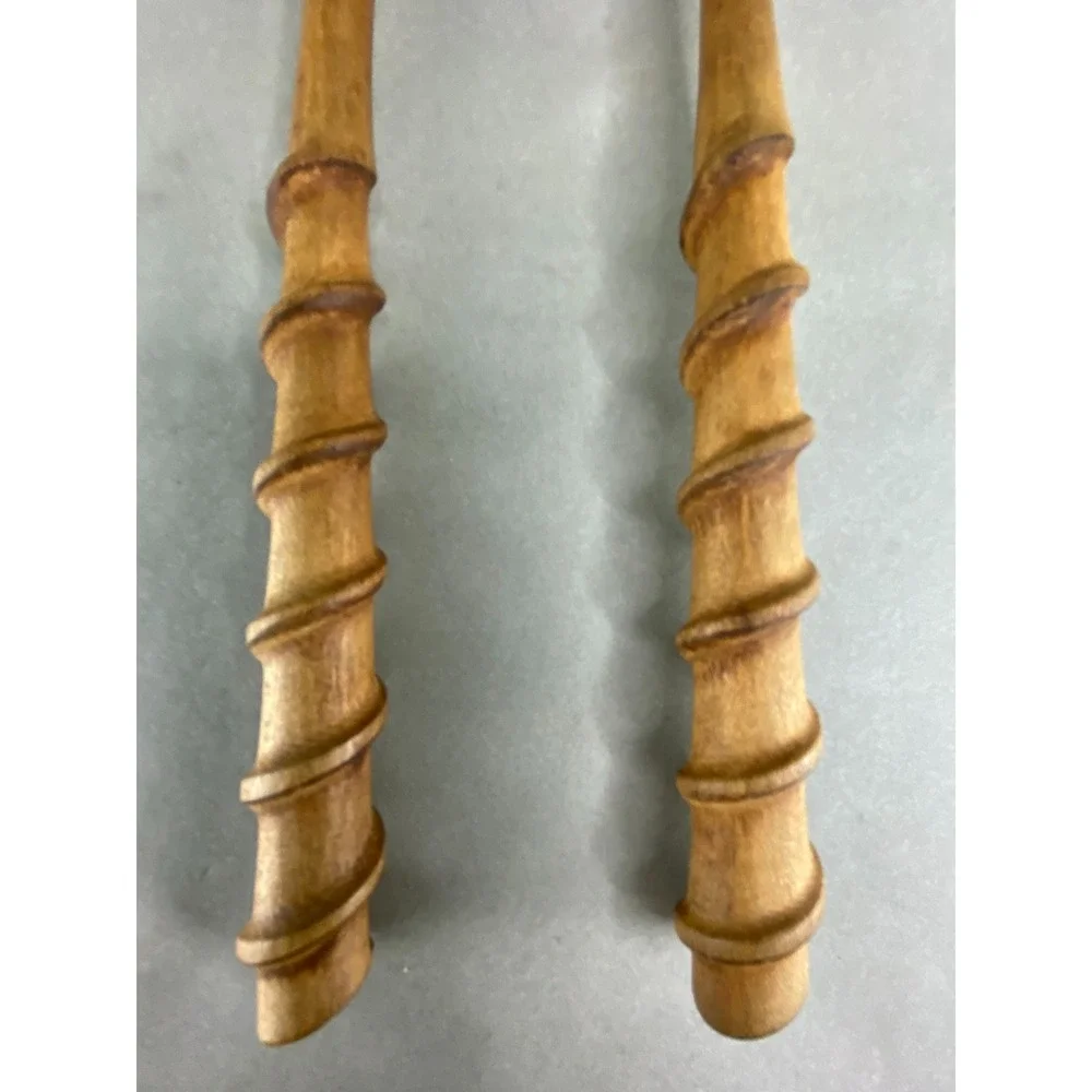Wooden Salad Servers Rustic Spiral Hand Carved Spoon Fork‎ Set 10